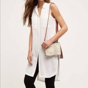 Women's Sleeveless Long White Shirt Tunic